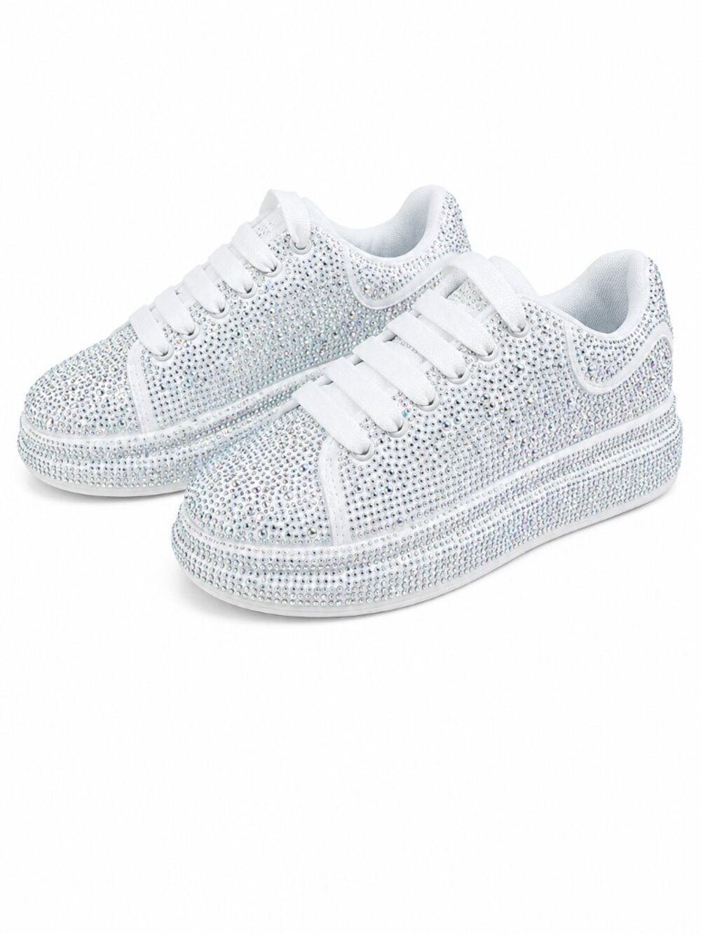 NIB Dazzle Cush White Rhinestone Platform Sneakers Tennis Shoes